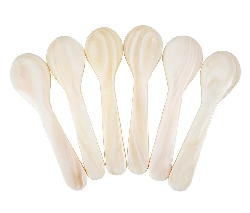 DUEBEL Set of 6 White Mother of Pearl MOP Caviar Spoons for Caviar, Egg, Icecream, Coffee Serving (White, 11x2.5cm) - Image 2